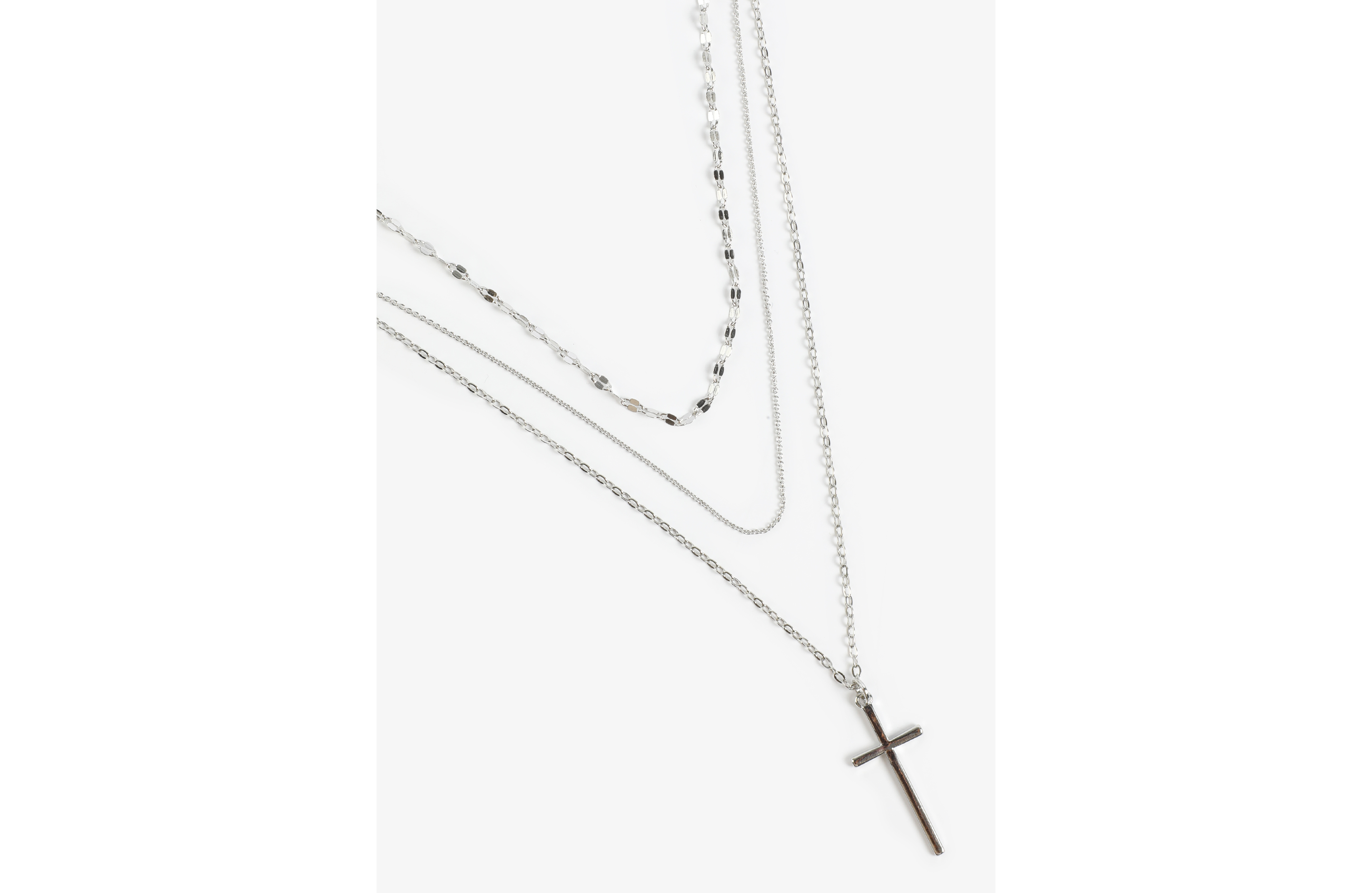 Silver Cross Pendant Layered Necklace