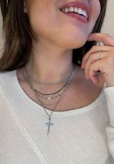 Silver Cross Pendant Layered Necklace, C431, small