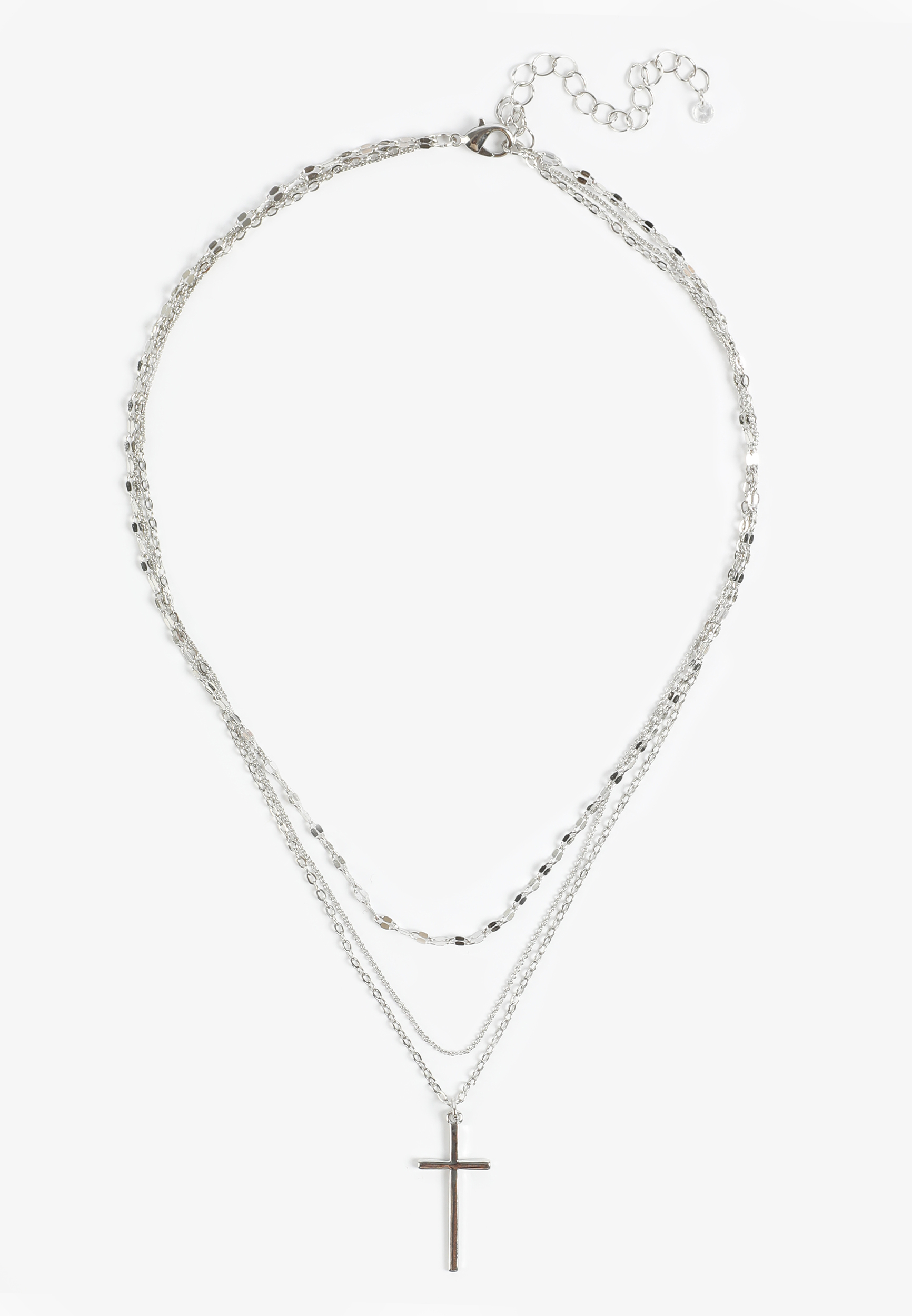 Silver Cross Pendant Layered Necklace, C431, large