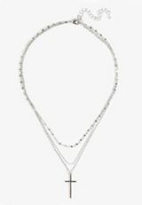 Silver Cross Pendant Layered Necklace, C431, small