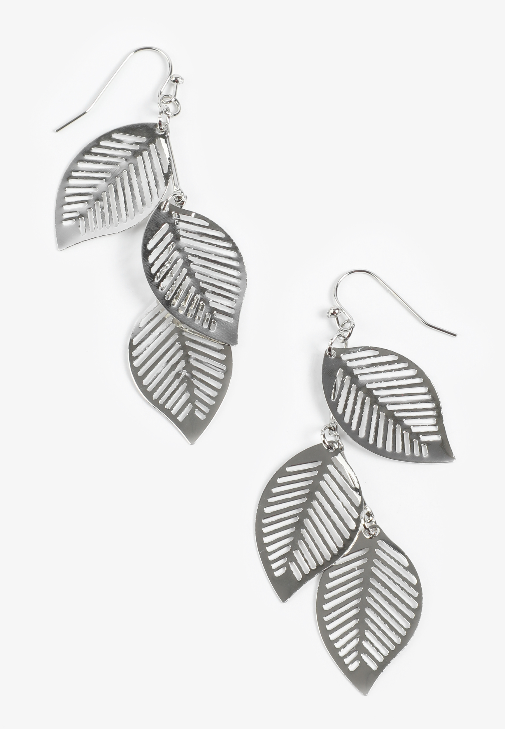 Silver Filigree Leaf Drop Earrings
