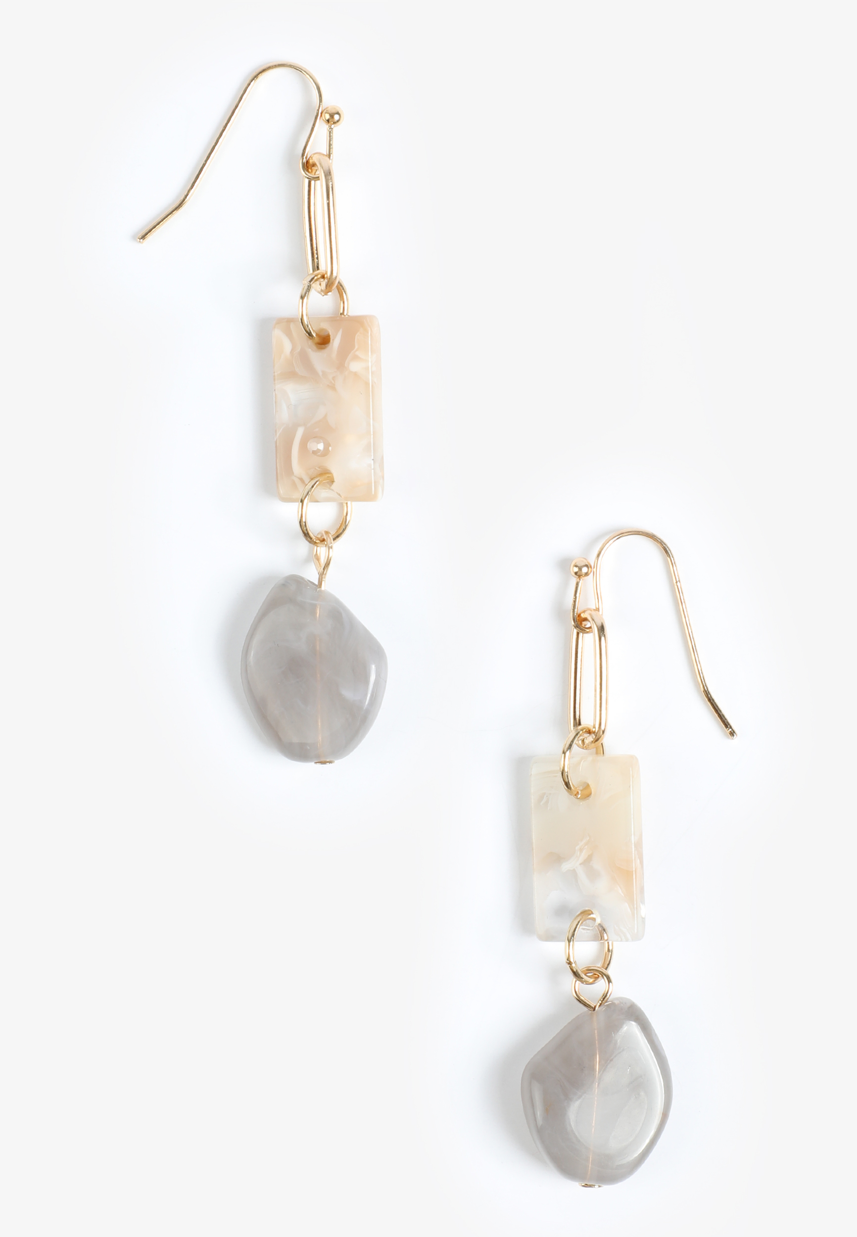 Gold Neutral Marbled Resin Stone Drop Earrings