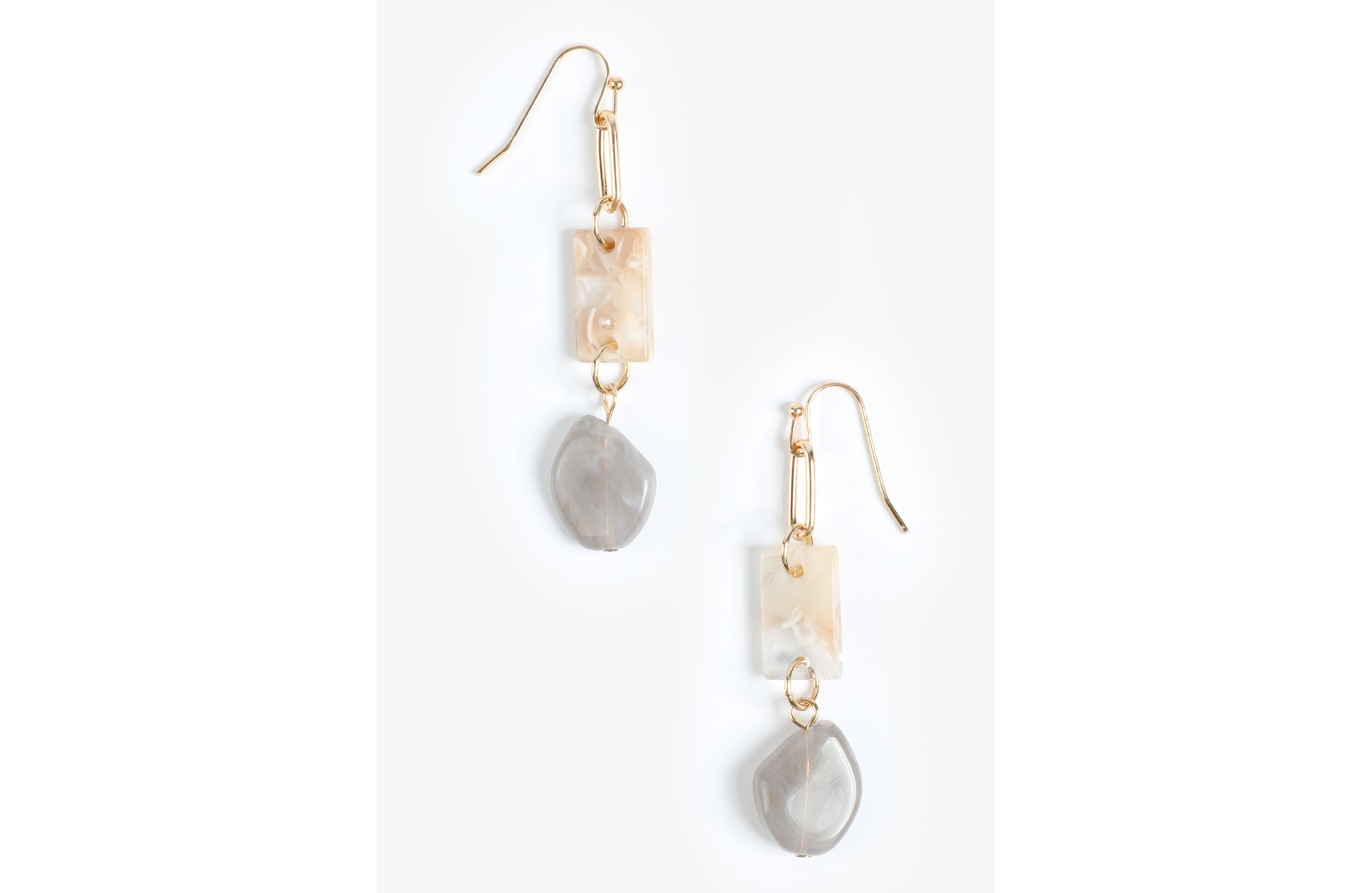 Gold Neutral Marbled Resin Stone Drop Earrings
