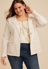 Plus Size French Terry Casual Blazer, OATMEAL HEATHER, small