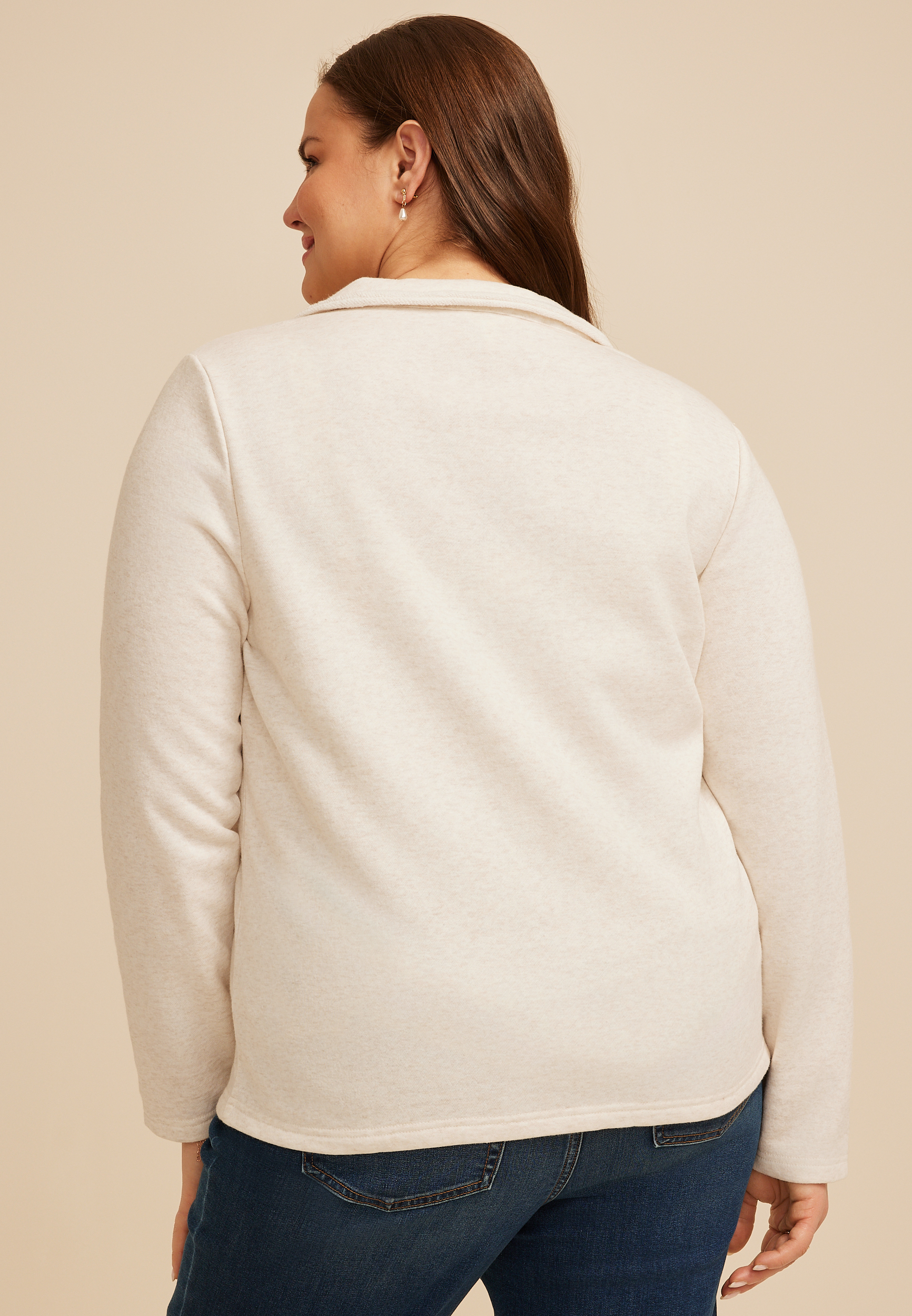 Plus Size French Terry Casual Blazer, OATMEAL HEATHER, large