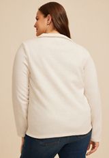 Plus Size French Terry Casual Blazer, OATMEAL HEATHER, small