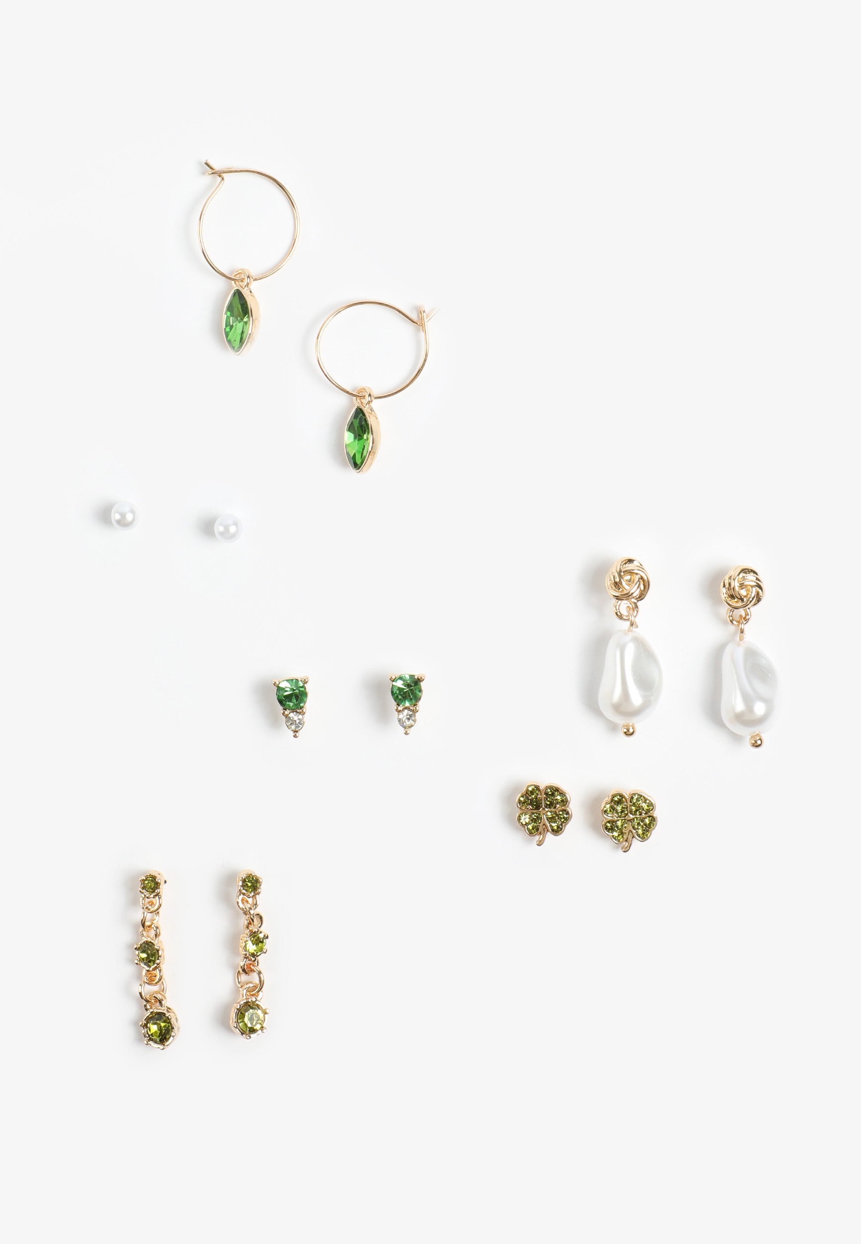 Gold And Green St Patricks Day Earring Set, GOLD, large