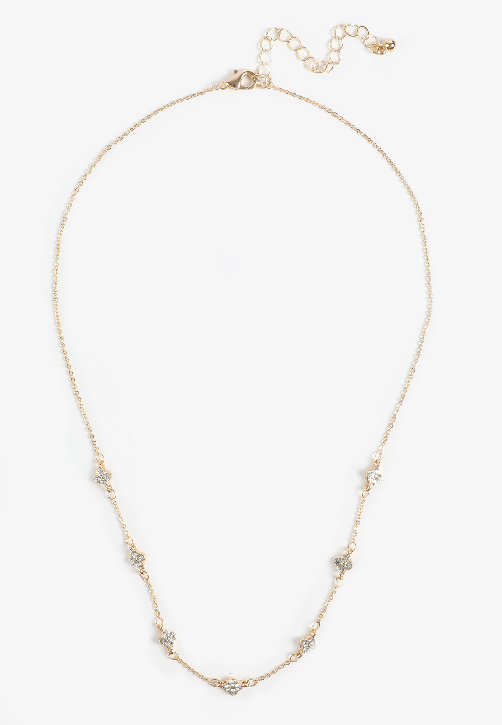 Everyday Layers Gold Danity Rhinestone Clover Necklace, GOLD, large
