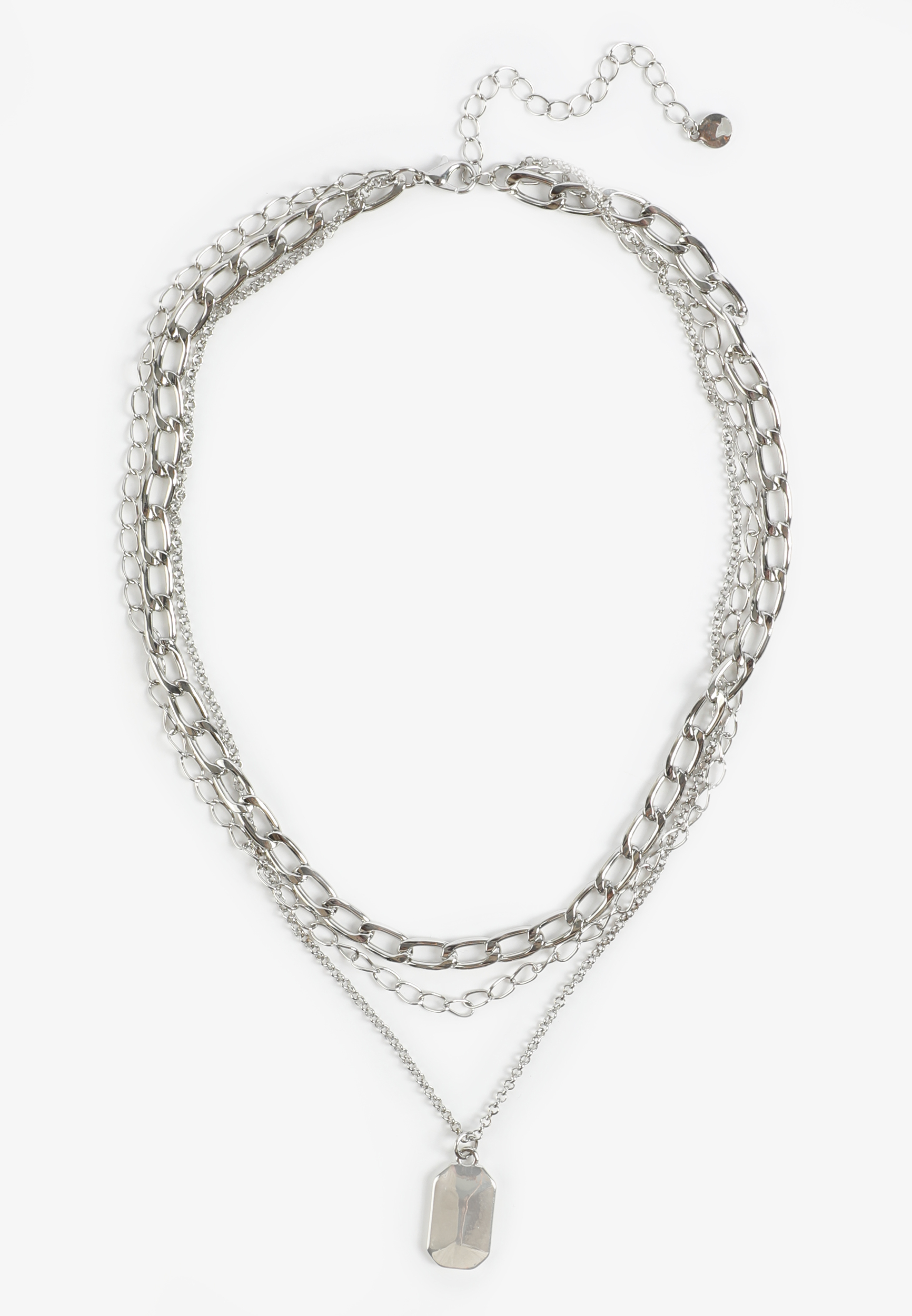 Silver Tag Pendant Layered Necklace, SILVER, large