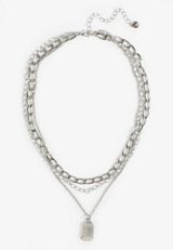 Silver Tag Pendant Layered Necklace, SILVER, small