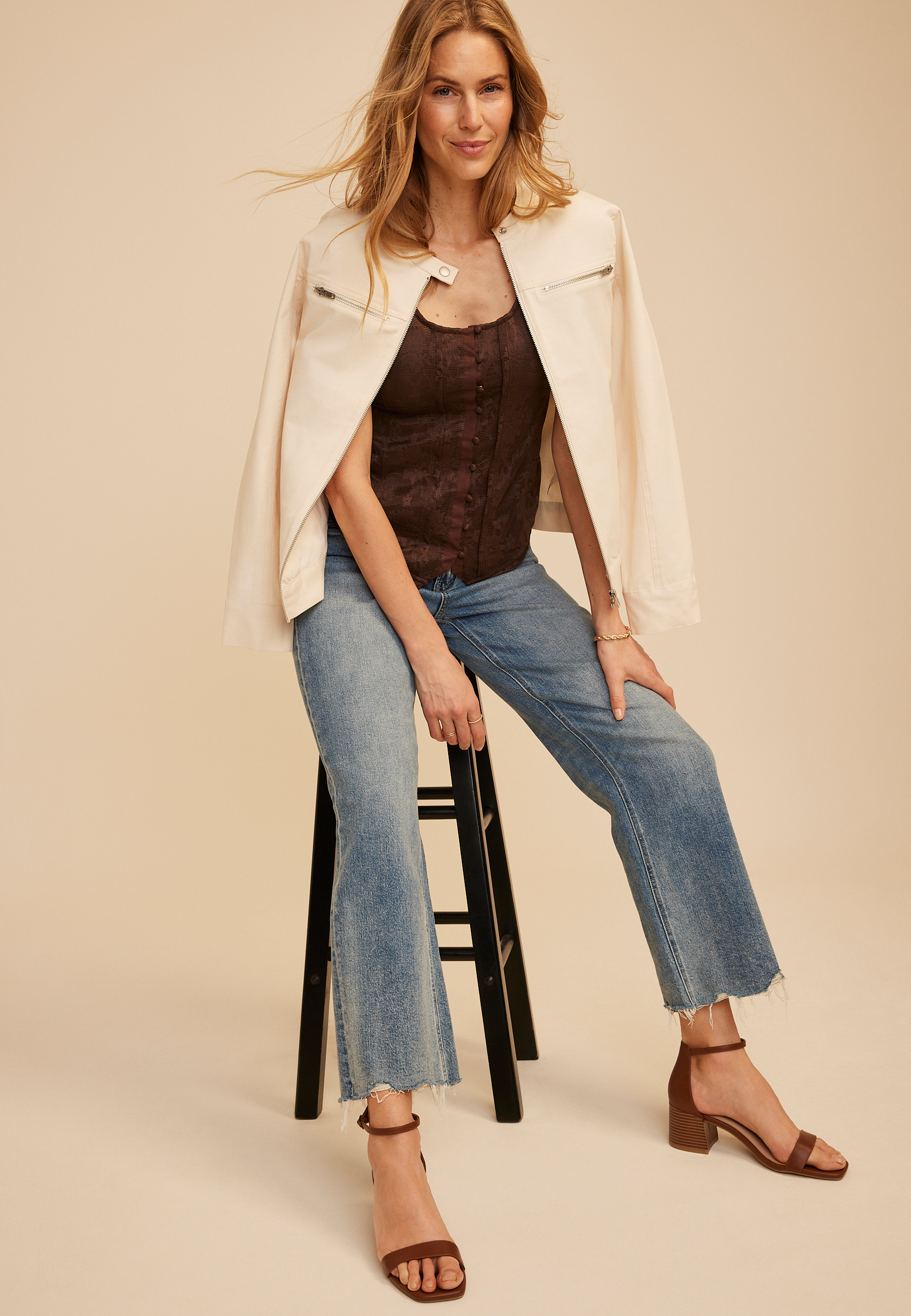 Lace Corset Button Front Tank Top