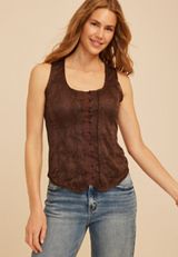 Sheer Lace Corset Button Front Tank Top, C6058, small