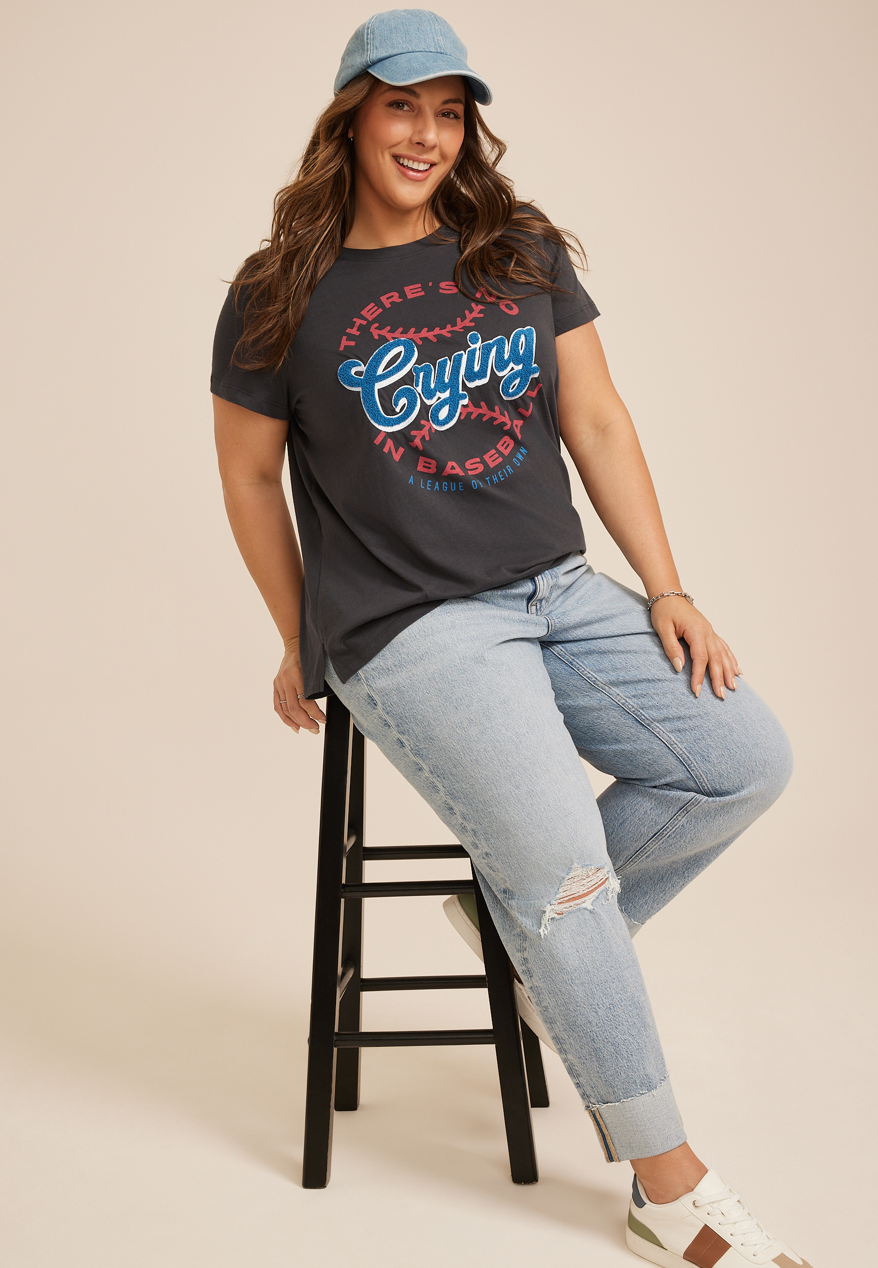 Plus Size No Crying In Baseball Classic Fit Graphic Tee, PHANTOM BLACK, large
