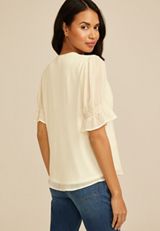 Ruffle Pleated V Neck Blouse, C596, small
