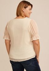Plus Size Ruffle Pleated V Neck Blouse, C596, small