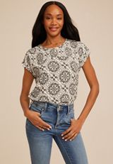 Medallion Print Pleated Blouse, C5487, small