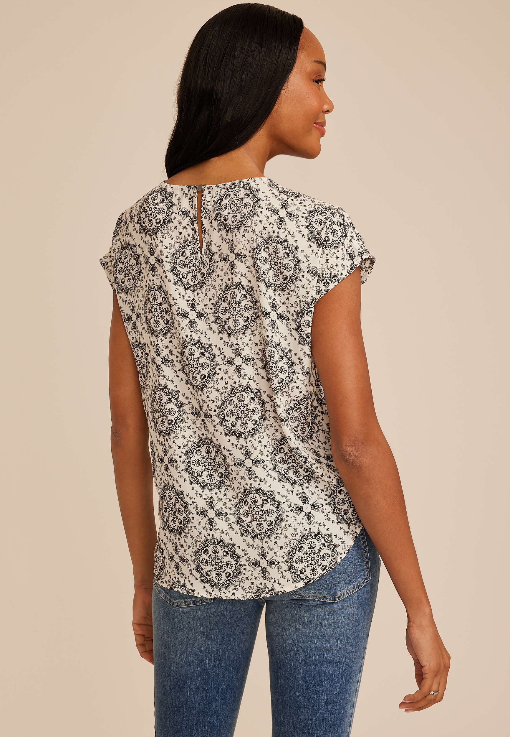 Medallion Print Pleated Blouse, C5487, large
