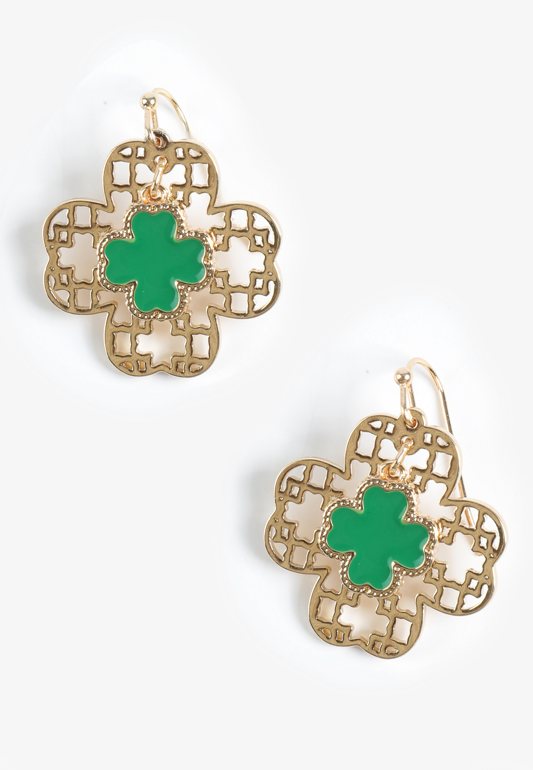 Gold Clover Filigree Drop Earrings