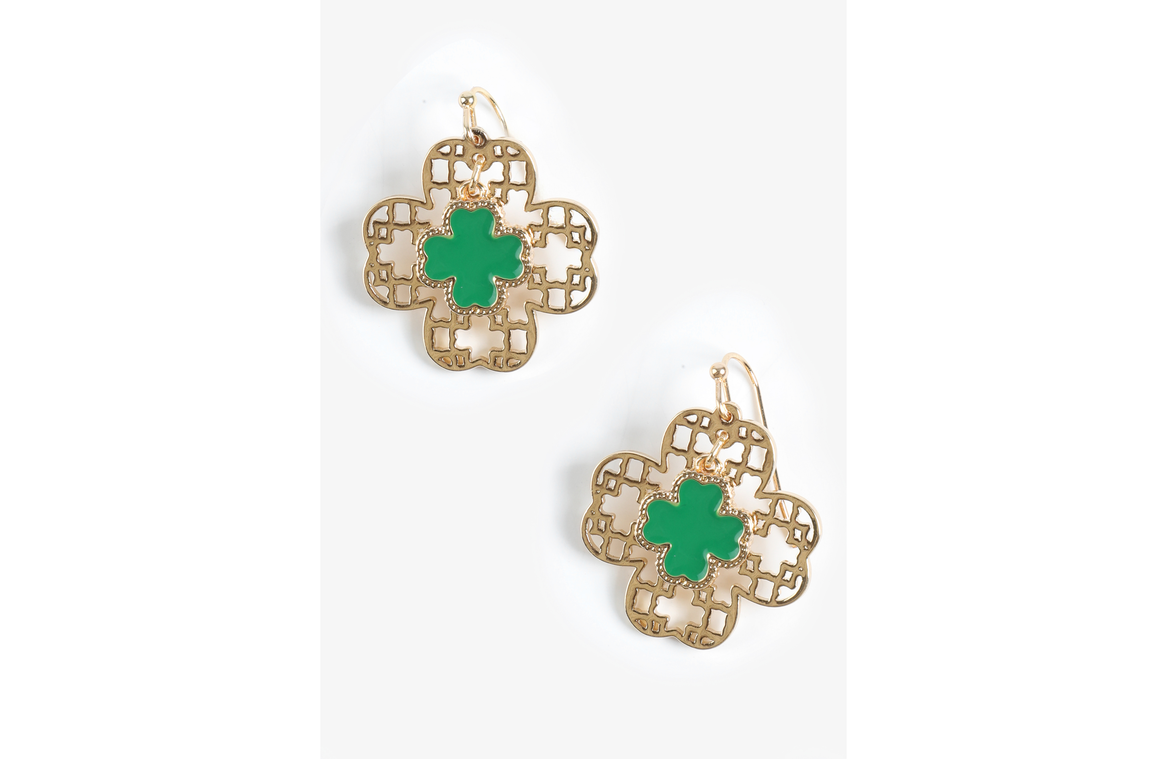 Gold Clover Filigree Drop Earrings