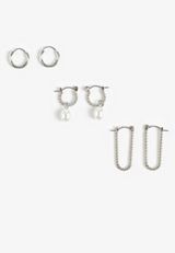 Silver Classic Hoop Earring Set, SILVER, small