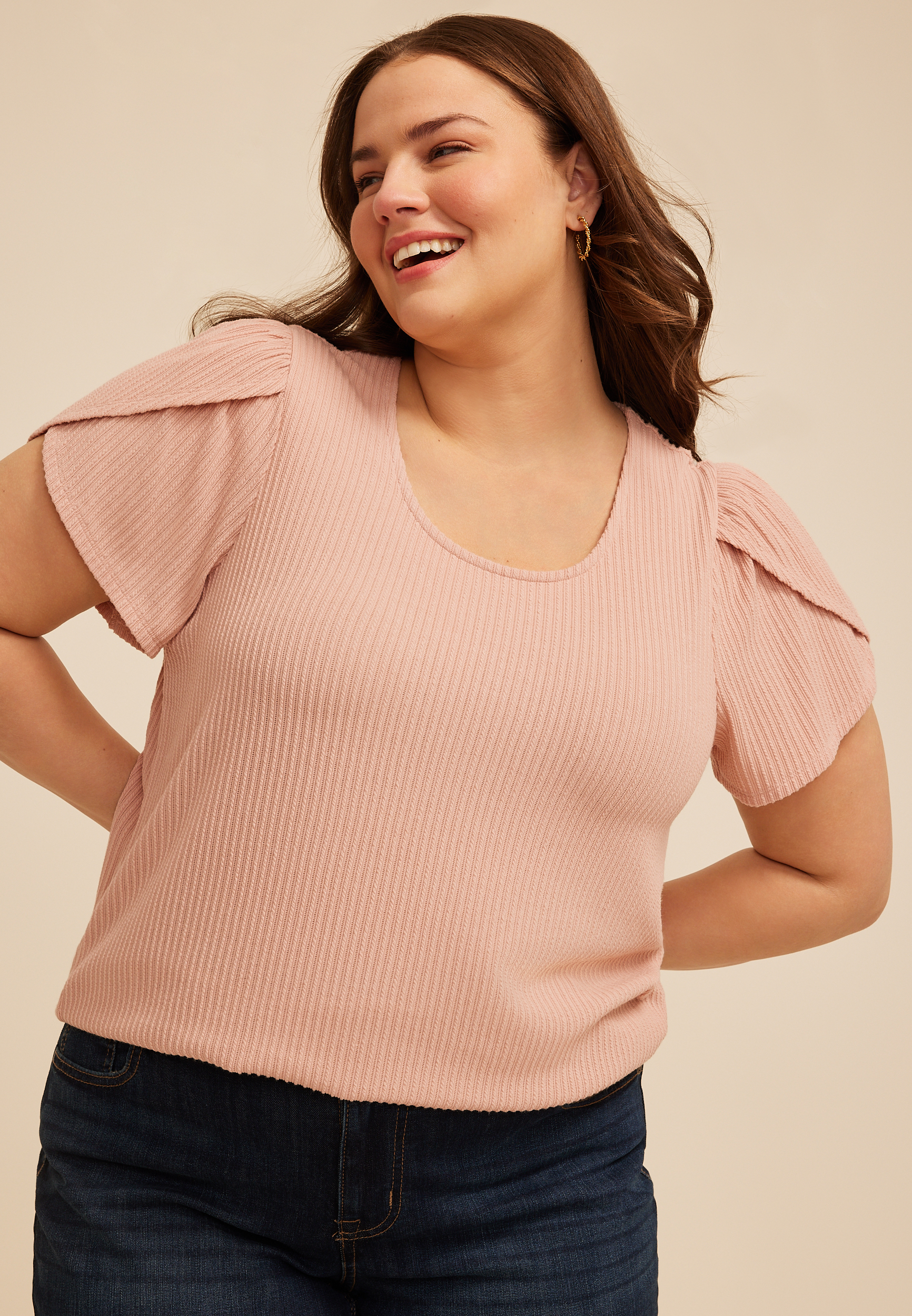 Plus Size 24/7 Holland Textured Scoop Tee