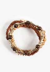 Gold And Brown Wood Beaded Stretch Bracelet Set, GOLD COMBO, small