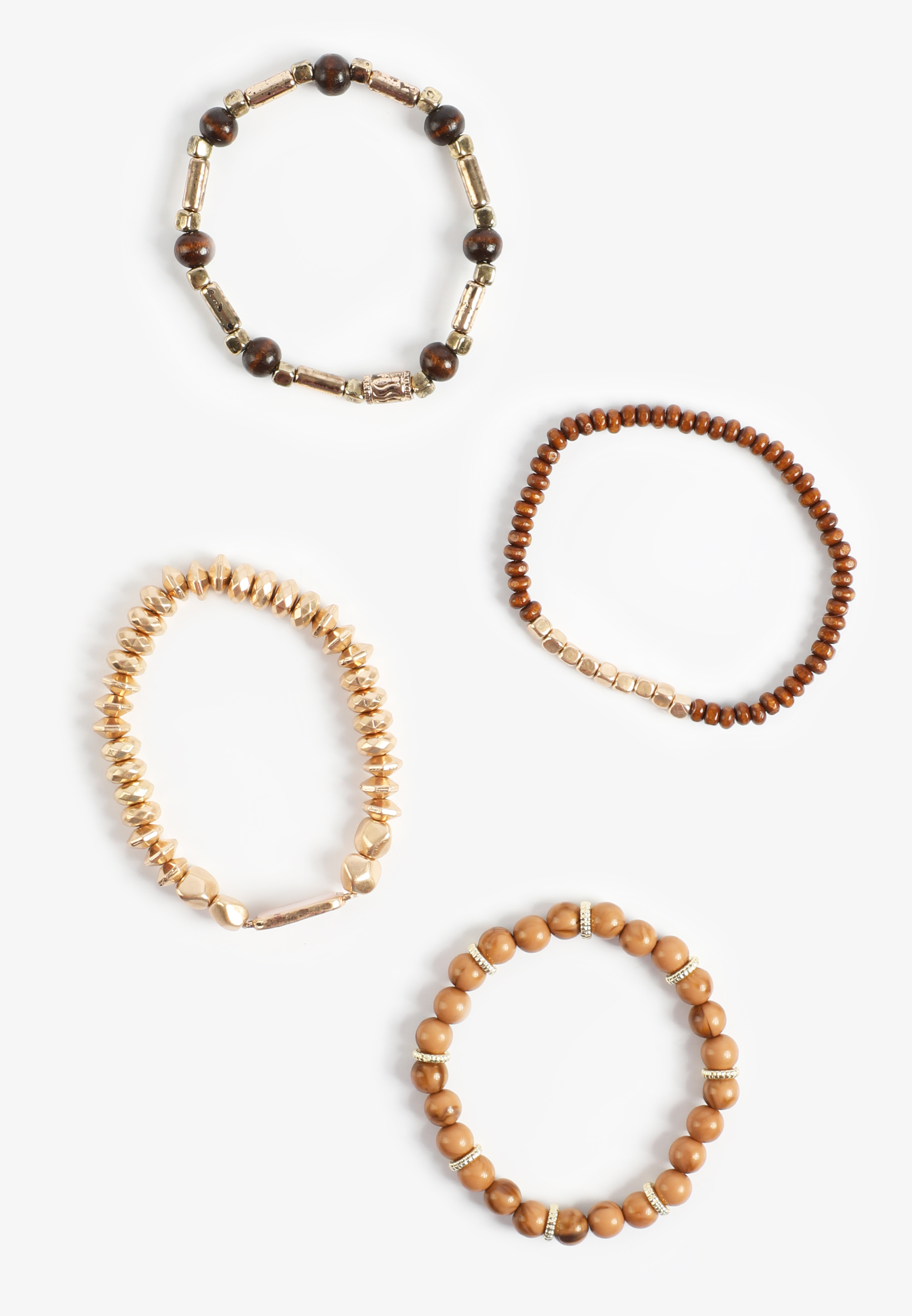Gold And Brown Wood Beaded Stretch Bracelet Set, GOLD COMBO, large