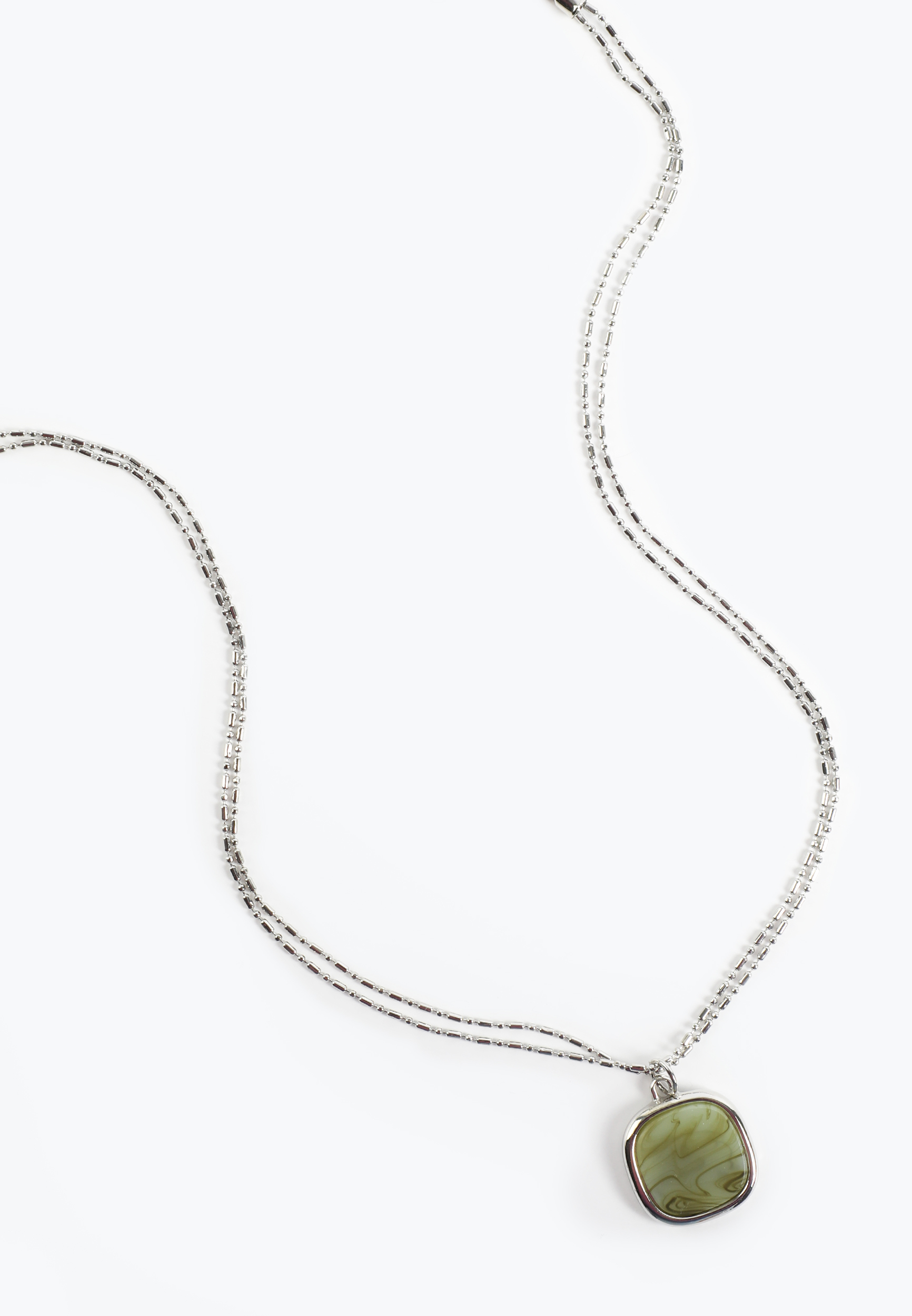 Green Stone Pendant Dual Chain Necklace