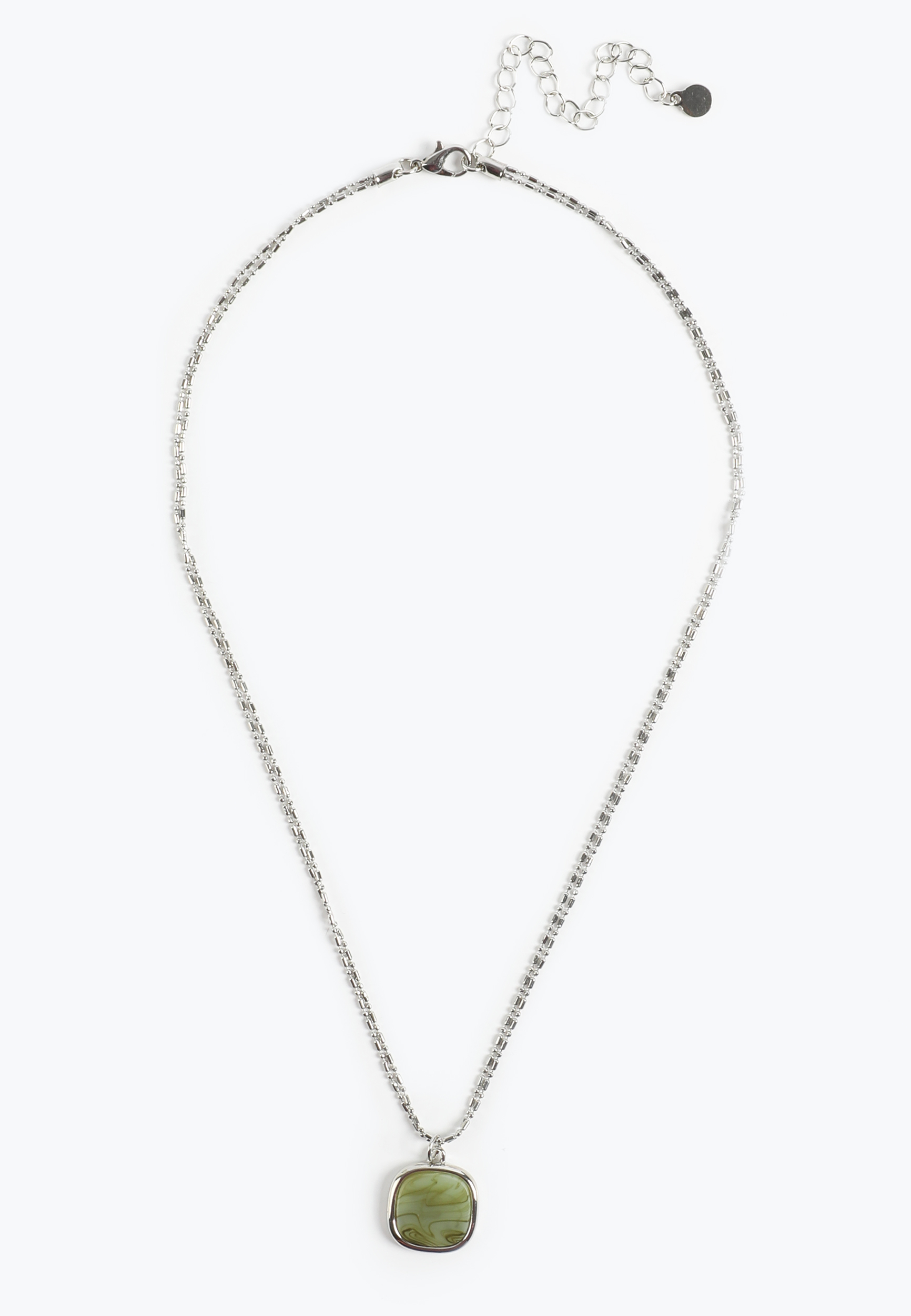Green Stone Pendant Dual Chain Necklace, C431, large