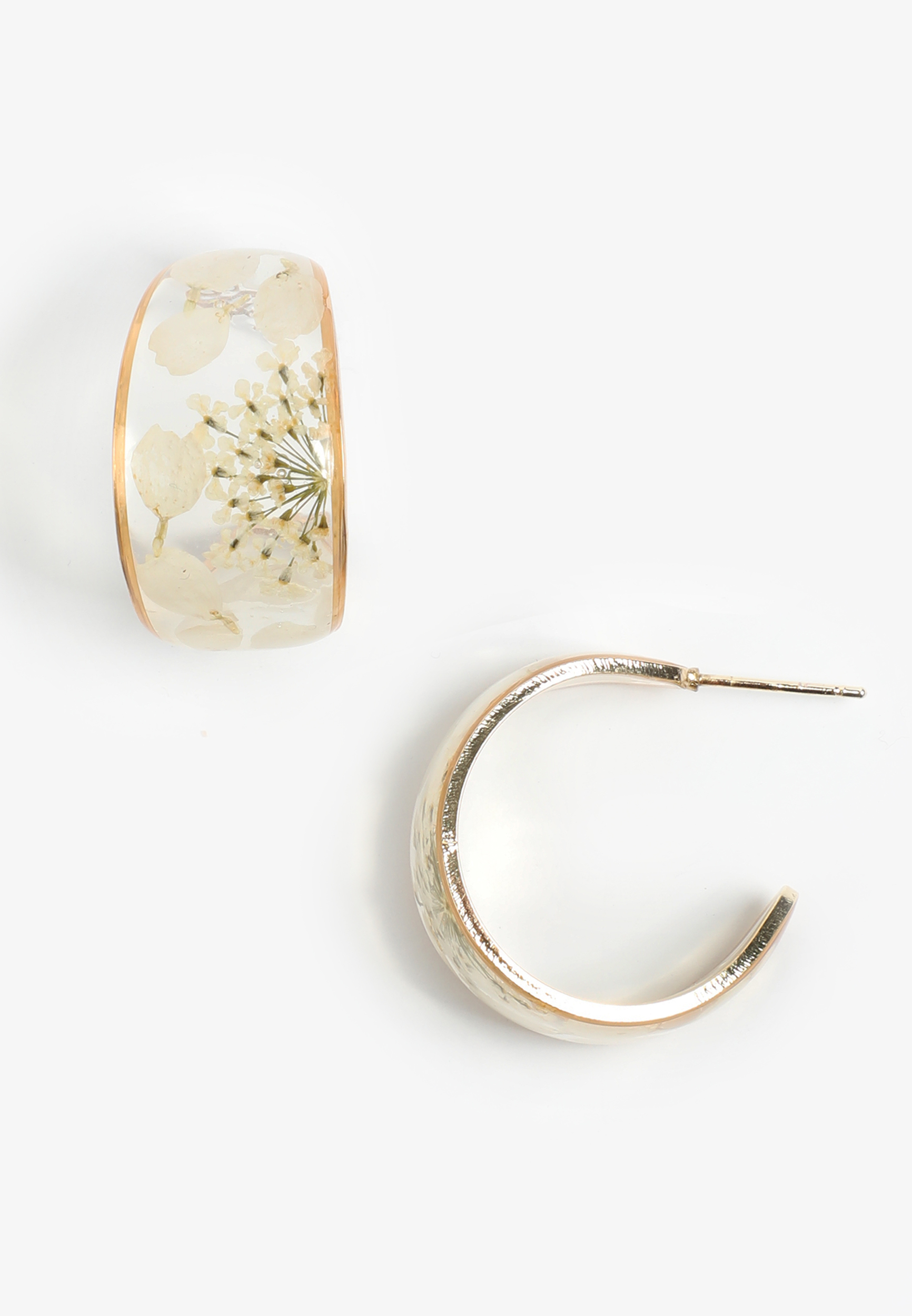 White Pressed Floral Hoop Earrings