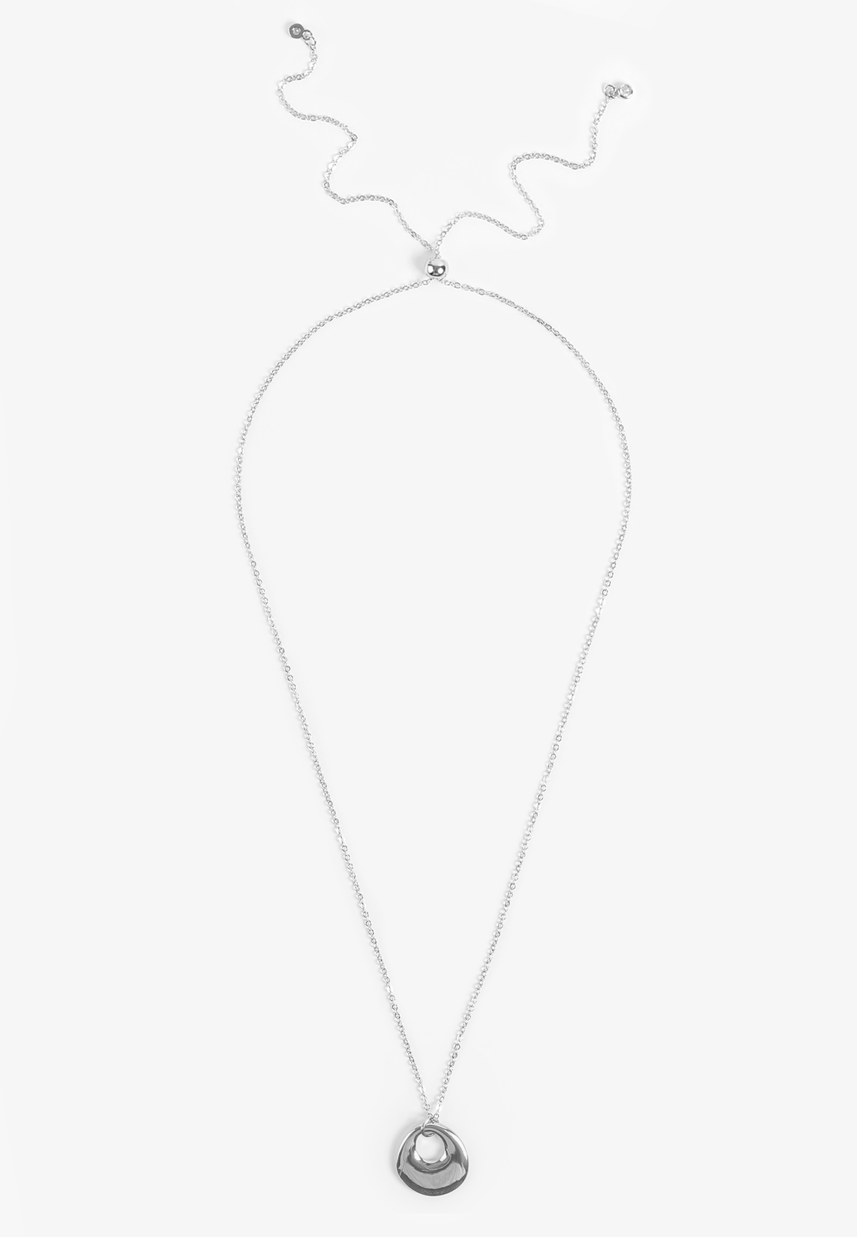 Silver Sculptural Open Circle Pendant Necklace, SILVER, large