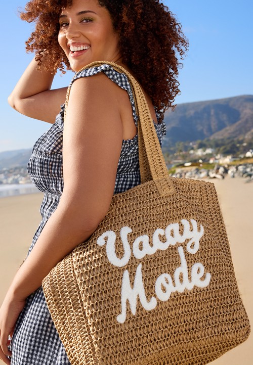 Vacay Mode Raffia Tote Bag image