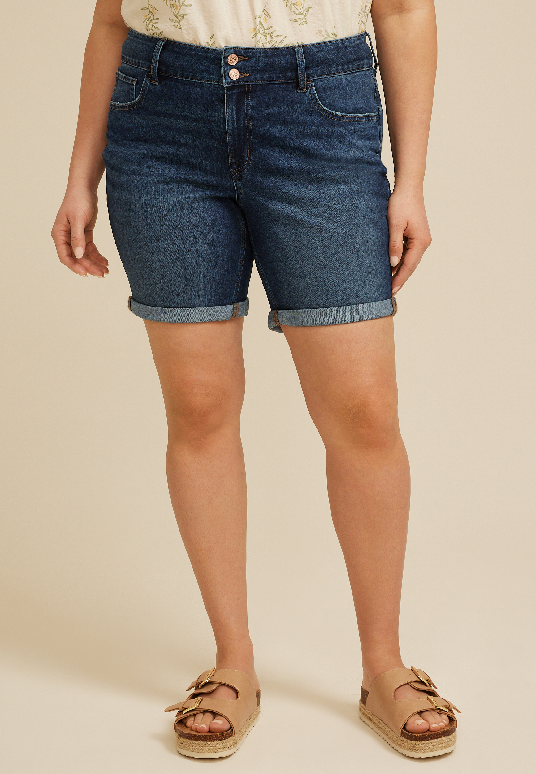 Plus Size m jeans by maurices&trade; Classic Mid Rise Double Button 8in Bermuda Short