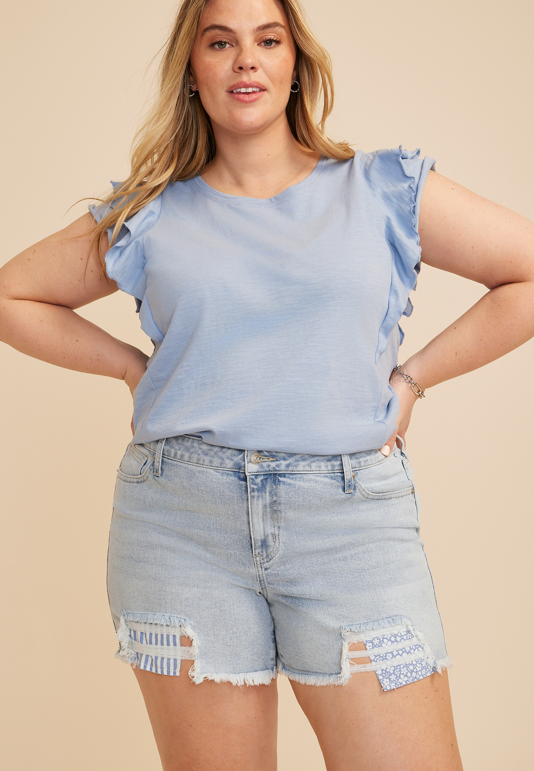 Plus Size m jeans by maurices&trade; Mid Rise Patchwork Pocket 5in Shorts