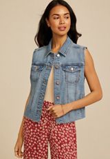 Medium Raw Hem Denim Vest, C3337, small