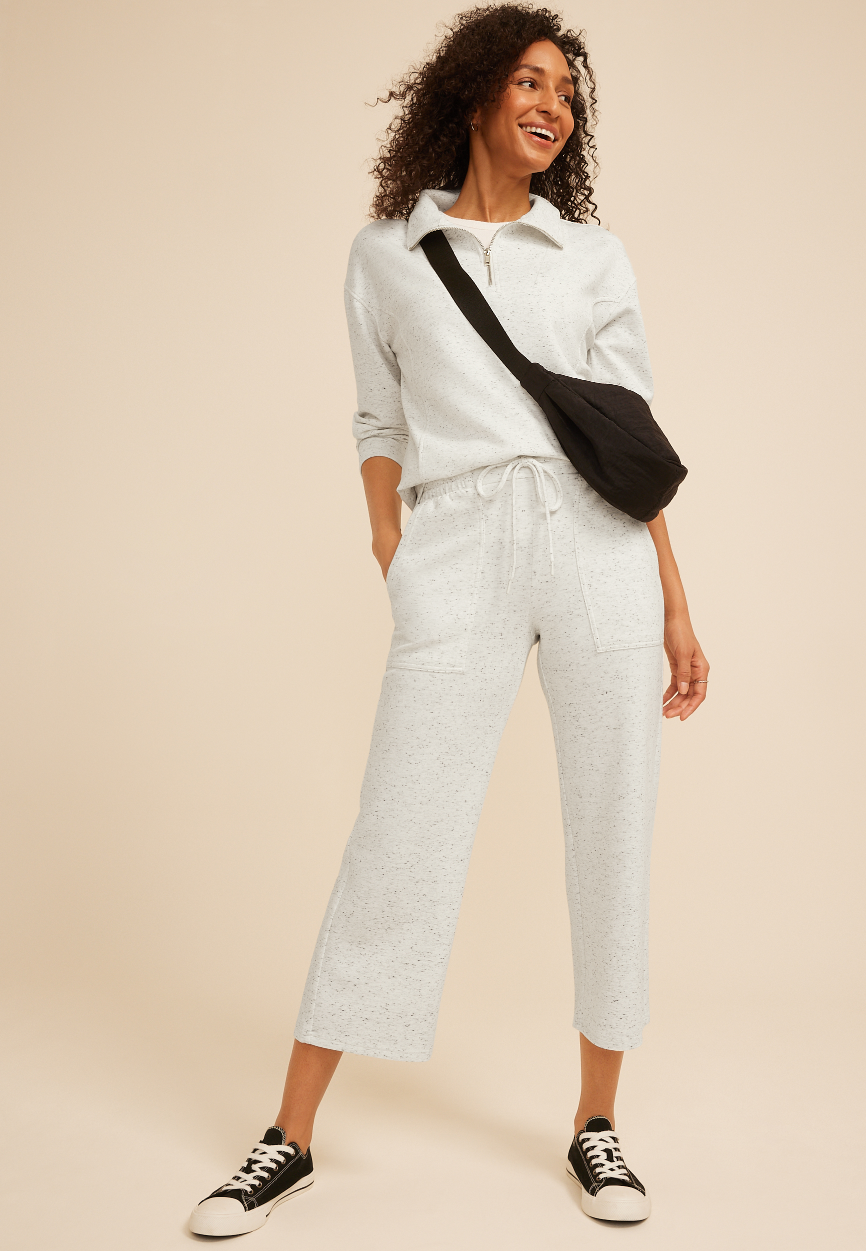 Speckle Scuba Knit High Rise Wide Leg Cropped Pant