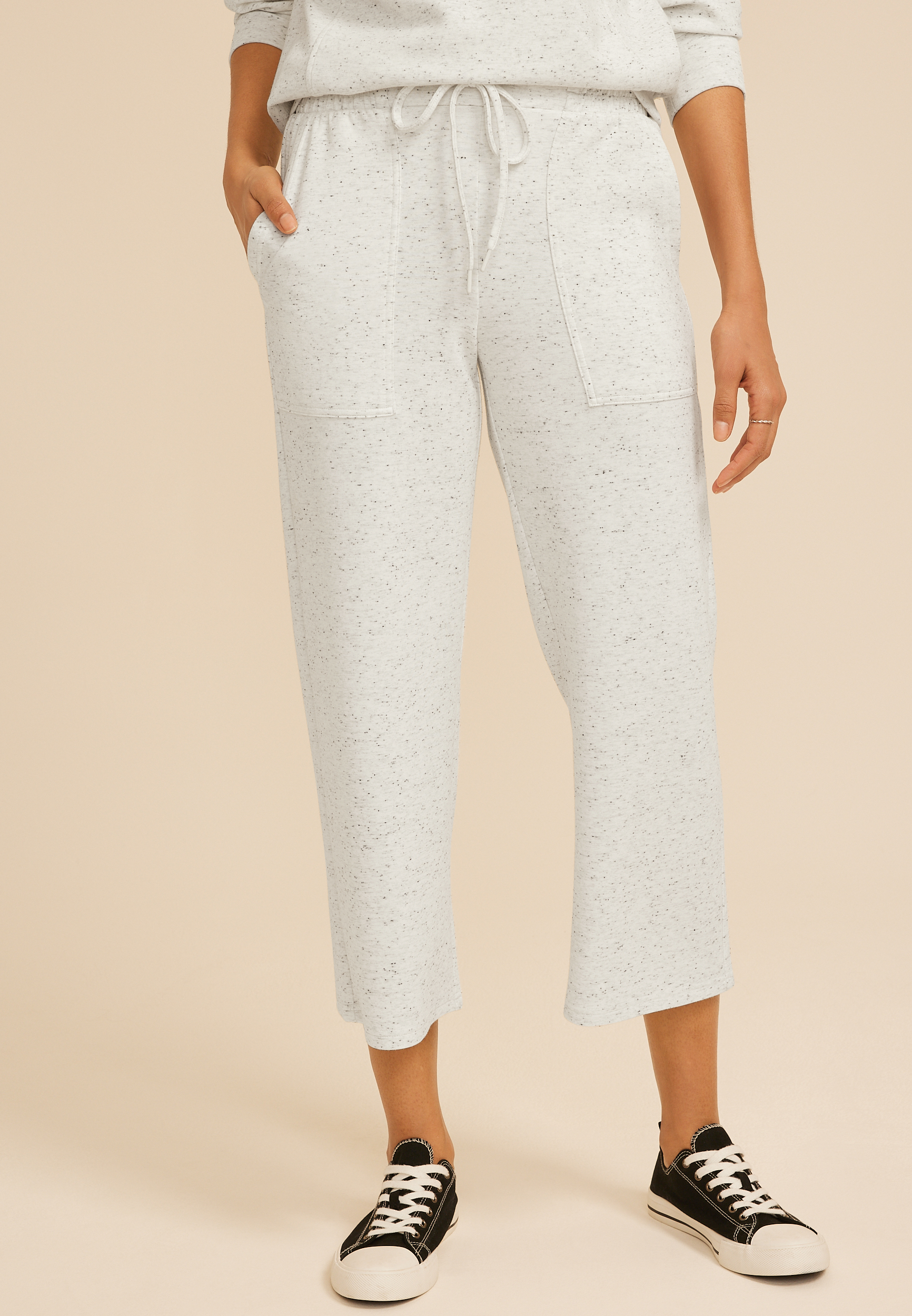 Speckle Cloud Scuba Knit High Rise Wide Leg Cropped Pant, C6815, large