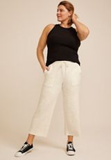 Plus Size Speckle Cloud Scuba Knit High Rise Wide Leg Cropped Pant, C6815, small