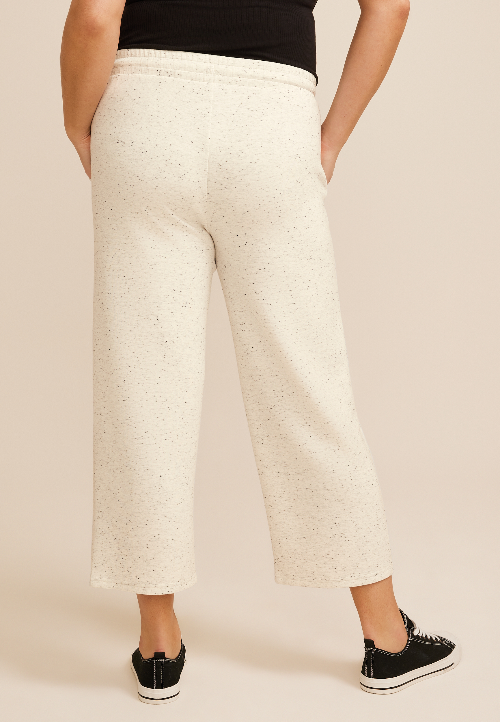 Plus Size Speckle Cloud Scuba Knit High Rise Wide Leg Cropped Pant, C6815, large