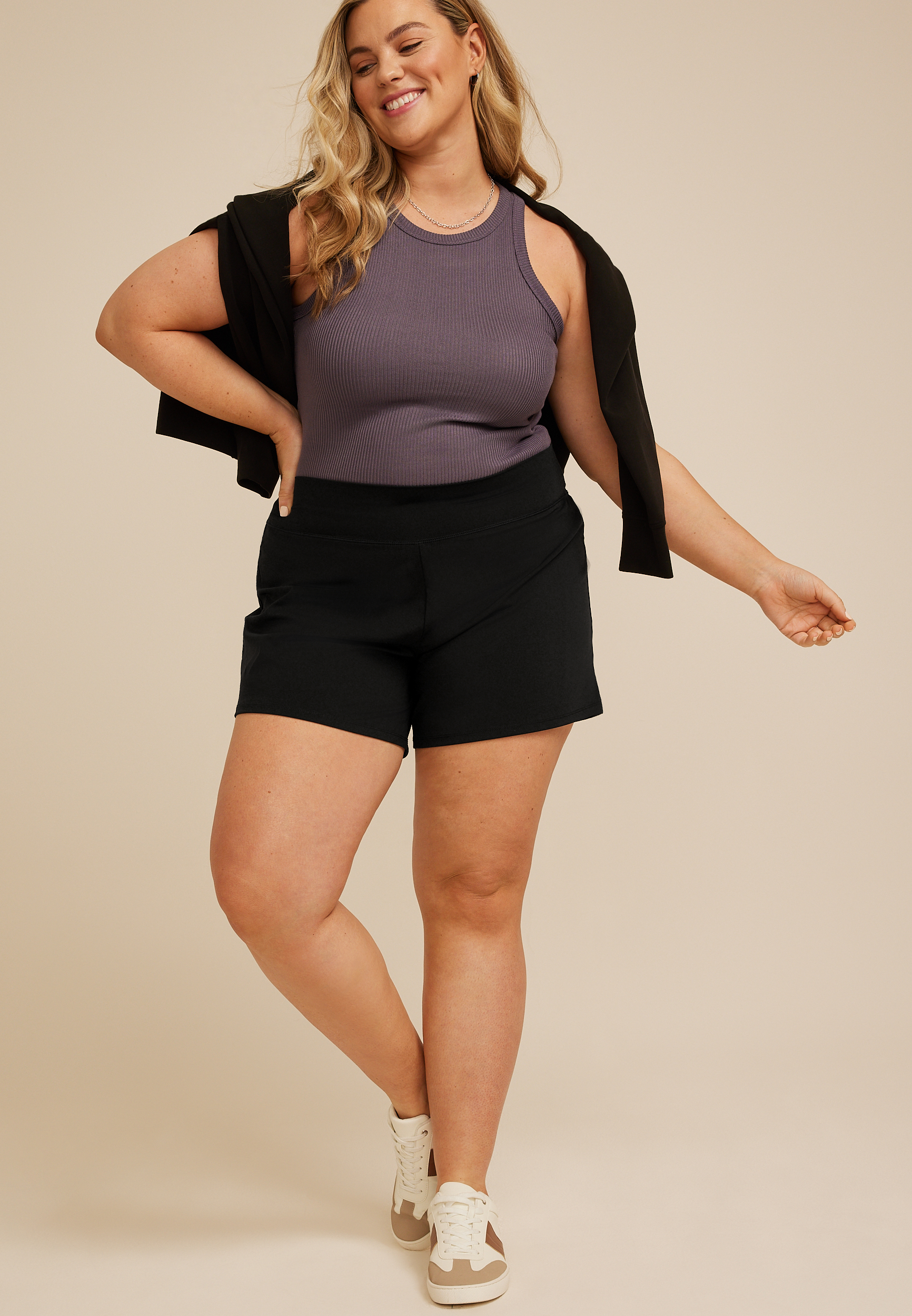 Plus Size Flat Waist 6in Active Short, C106, large