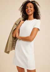 Ponte Seamed Short Sleeve Shift Dress, C4673, small