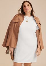 Plus Size Ponte Seamed Short Sleeve Shift Dress, C4673, small