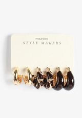 3 Pack Gold And Brown Hoop Earring Set, C605, small