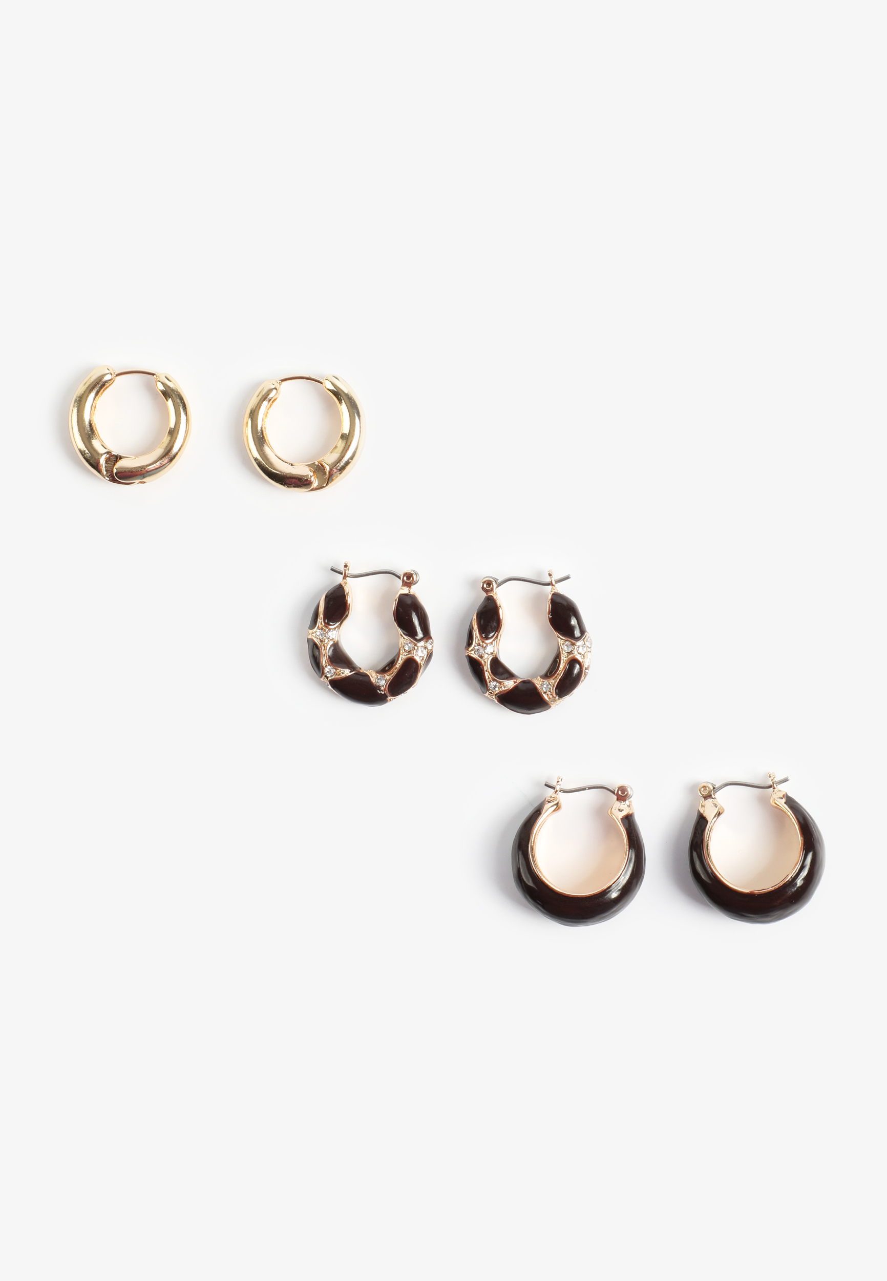 3 Pack Gold And Brown Hoop Earring Set, C605, large