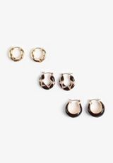 3 Pack Gold And Brown Hoop Earring Set, C605, small
