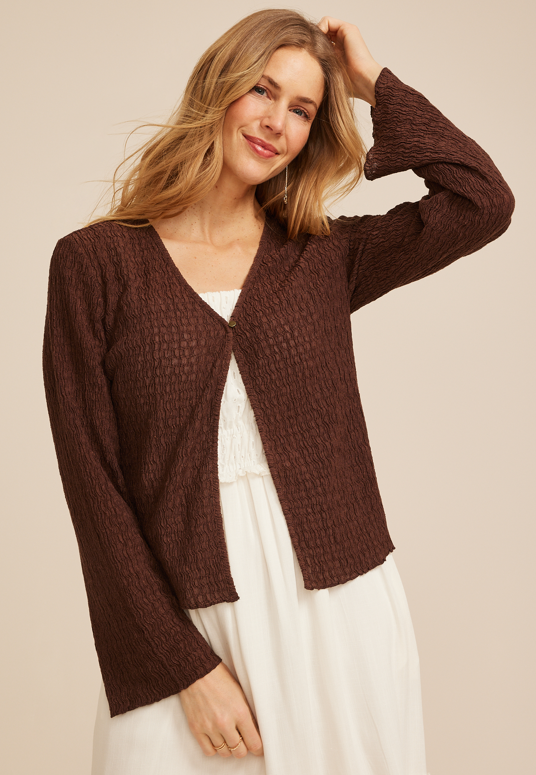 Wavy Texture Button Front Cardigan