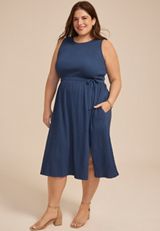 Plus Size 24/7 Bare Tie Waist Midi Dress, INSIGNIA BLUE, small