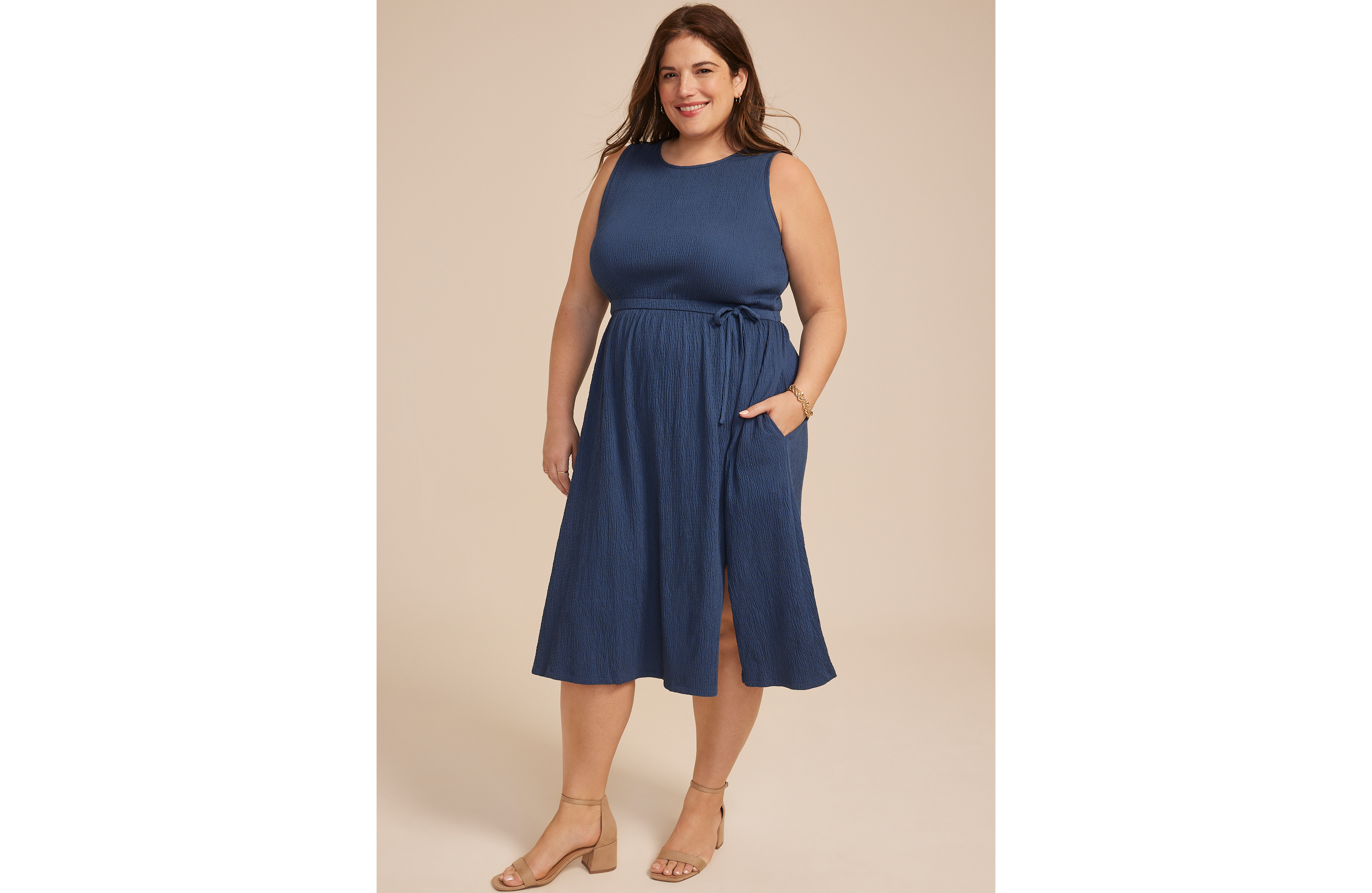 Plus 24/7 Bare Tie Waist Midi Dress