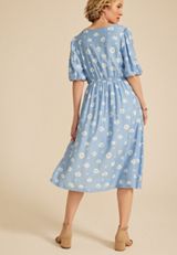 Floral Bubble Sleeve Tie Front Midi Dress, C8499, small