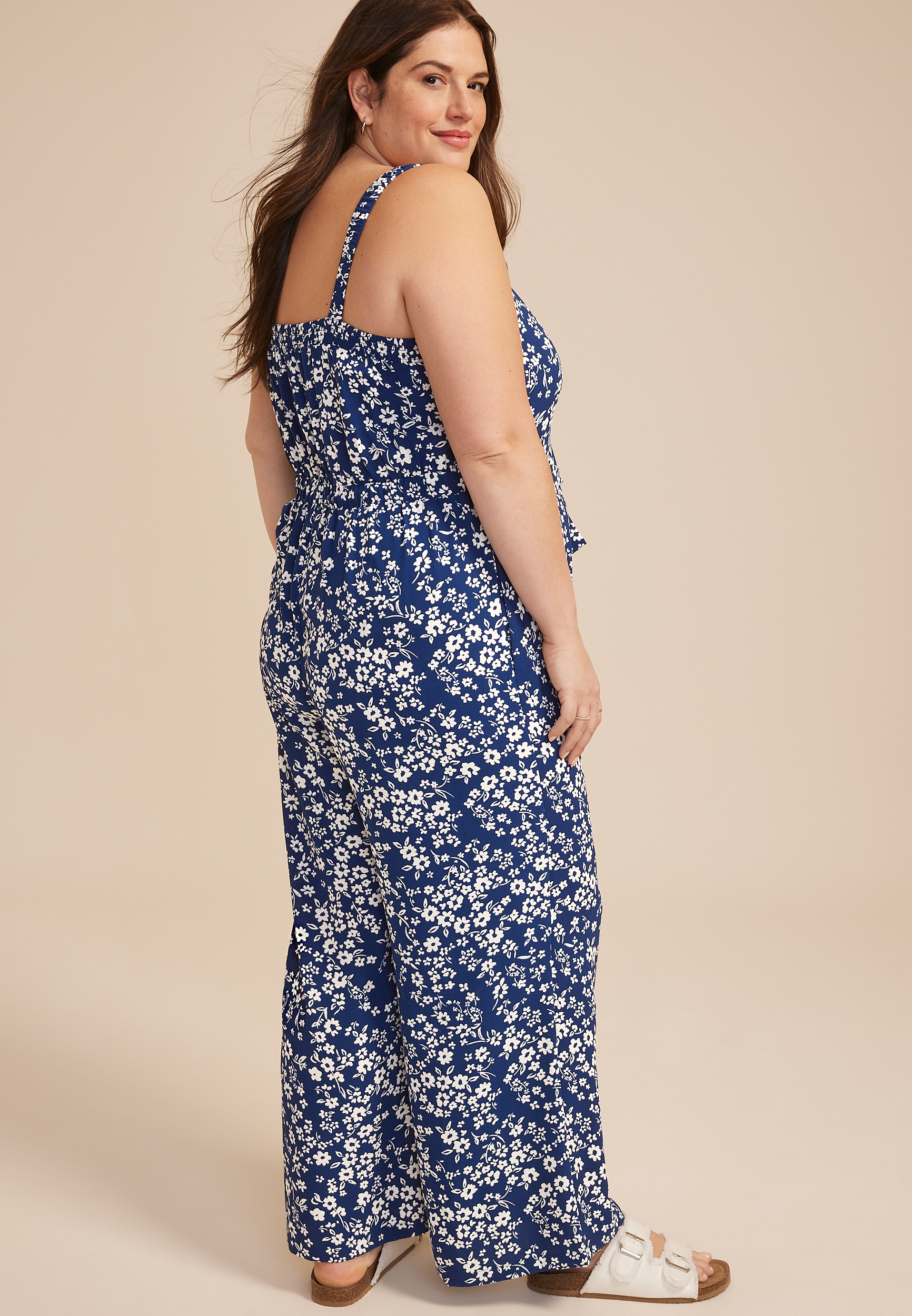 Plus Size Bare Square Neck Tie Waist Jumpsuit, C3942, large